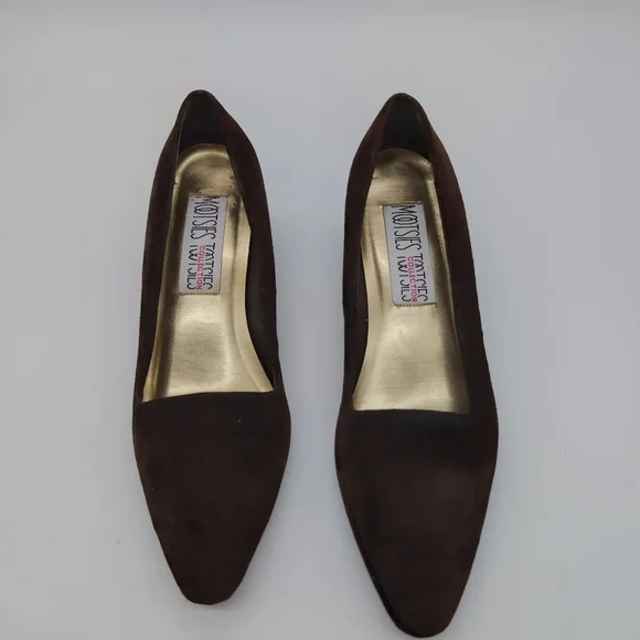 Mootsie's Tootsies Sz 10 Brown Suede Heels with Pointed Toe Vintage 90s - Picture 4 of 9